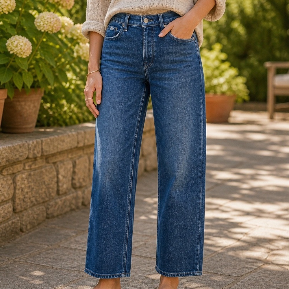 Old Navy Womens Sky-Hi Straight Curvy Extra‎ High Rise Button Fly Jeans Blue 4